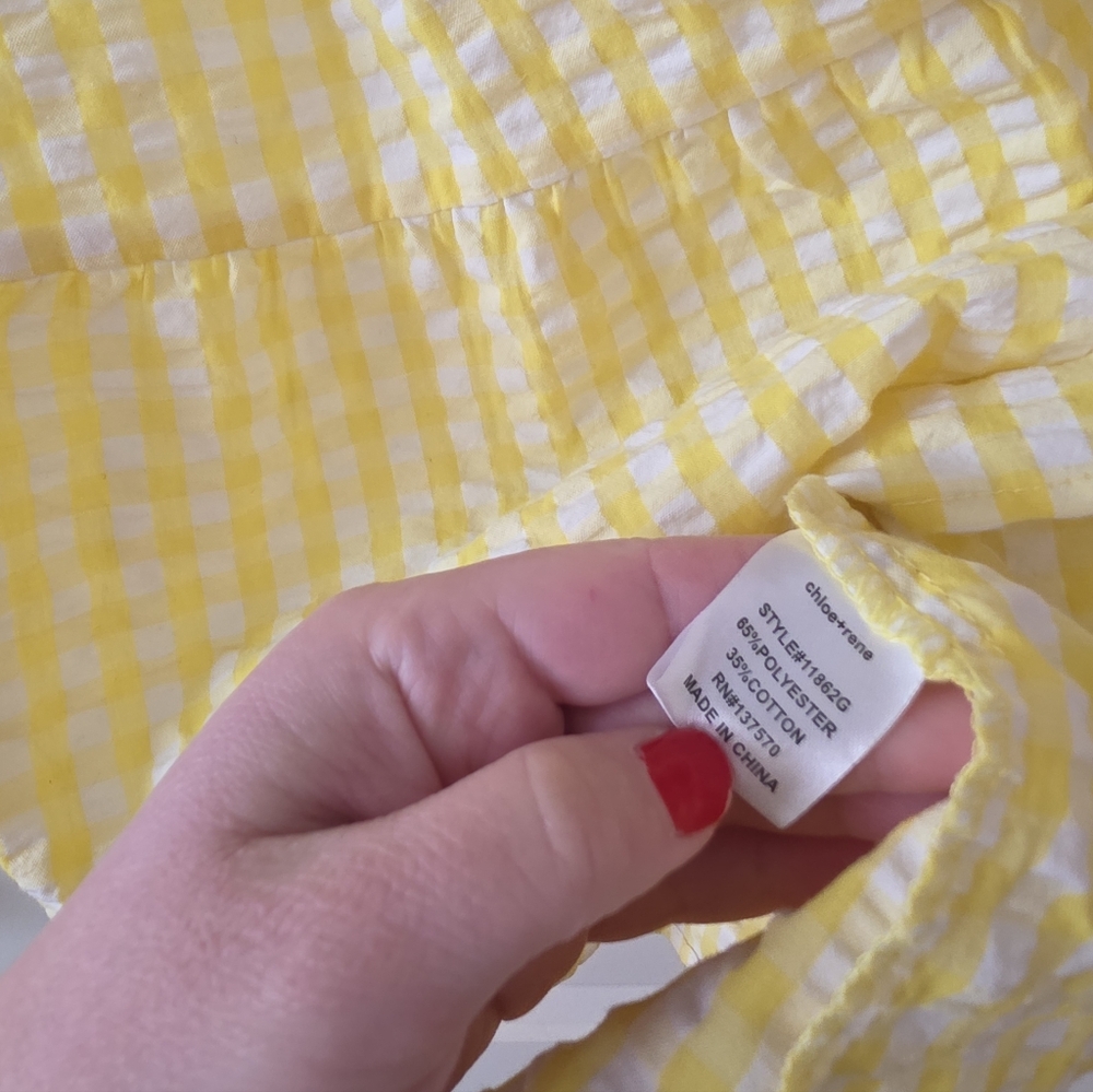 Chloe + Rene Gingham Cotton Blend Sleeveless Dress Womns S Yellow Preppy Cottage - Picture 3 of 5